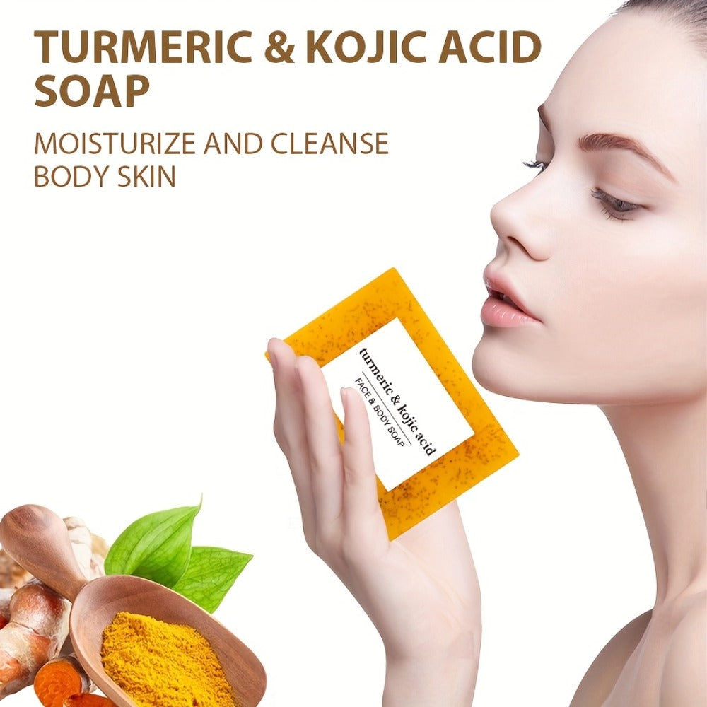 Handmade Turmeric Lemon Soap Bar Set Natural Exfoliating Face Body Cleansing Oil Control Alcohol Free with Lathering Screens 