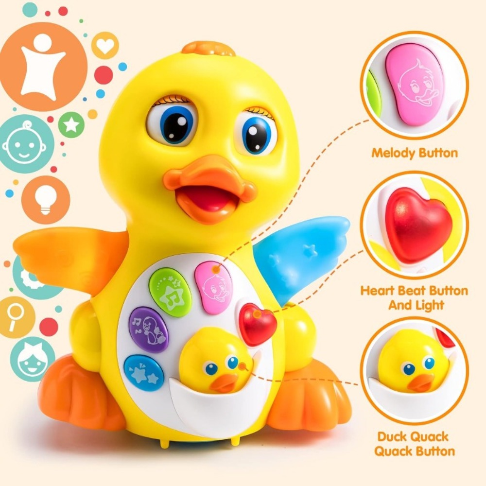 Musical Walking Duck Toy with Five Front Buttons, Flashing Wings and Rotating Wheel Base Pictured — image 4