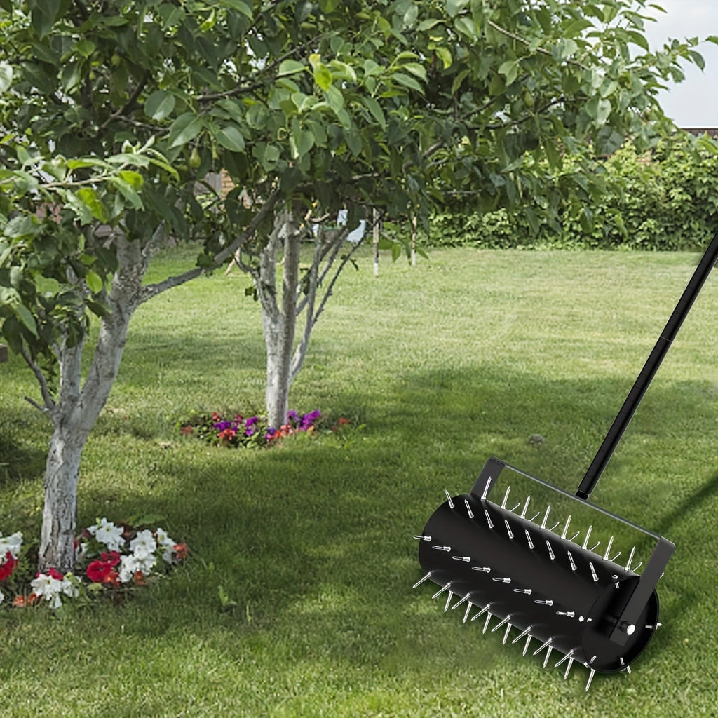 Lawn Punch Aerator 17" Heavy-Duty Metal Roller with Bearing Design, 60" Long Handle for Effortless Weeding & Aeration — image