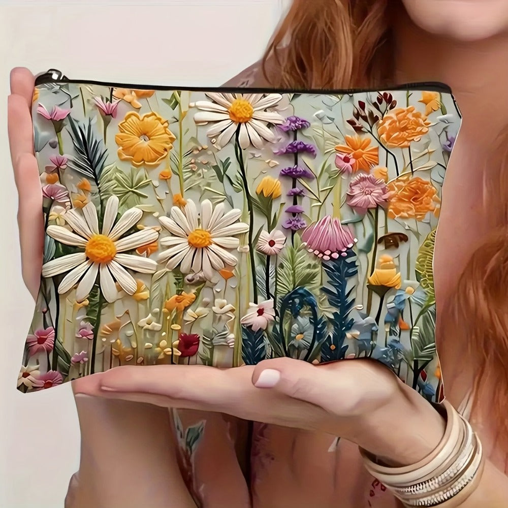 Makeup Bag Four-Piece Daisy Floral Foldable Zipper Pouch Set for Travel, Vanity and Everyday Beauty Storage — image 5