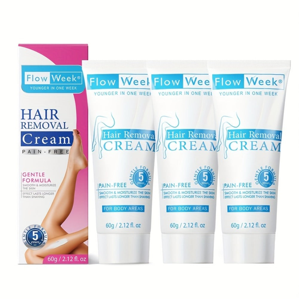 Hair Removal Cream Flow Week 60g Tube with One Three or Five Pack Options for External Body Grooming — image 5