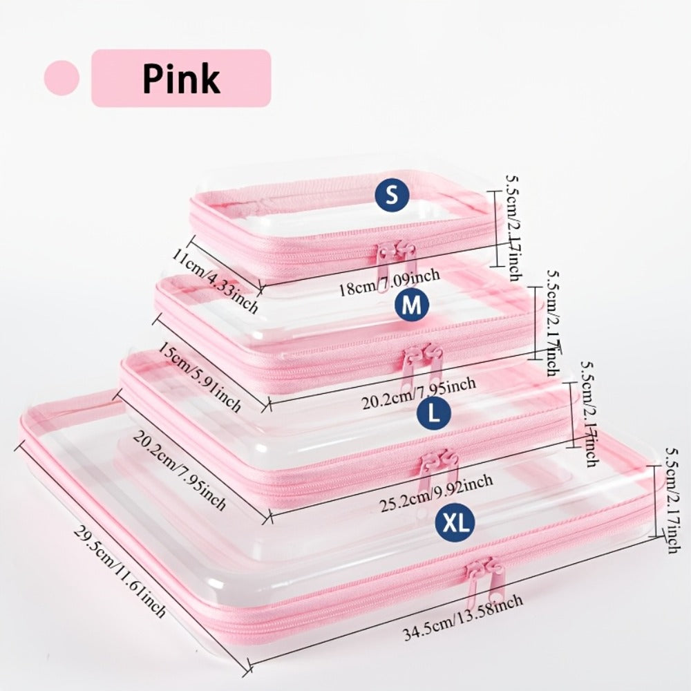 Four-Piece Storage Organizer Set with Clear Zipper Cases in S, M, L and XL Sizes and Four Trim Colors — image 6