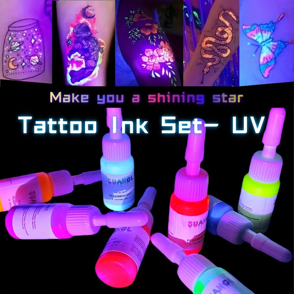 Tattoo Ink UV Fluorescent Set with 5ml Bottles in 5-, 8-, 11- or 15-Color Bottle Options with Item-Specific Color, Capacity a