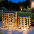 Outdoor Side Tables for Patio, Set of 2 Nesting PE Wicker Frames with Tempered Glass Tops for Patio or Balcony Layouts — imag