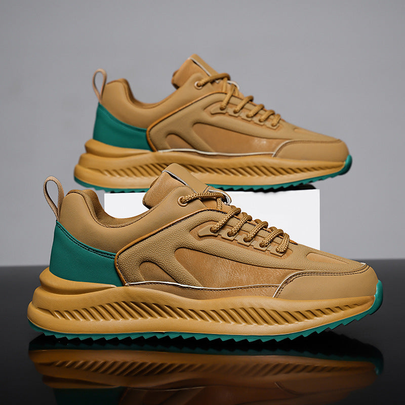 Men's Leather Platform Sneakers - Lightweight Soft Sole Casual Trainers
