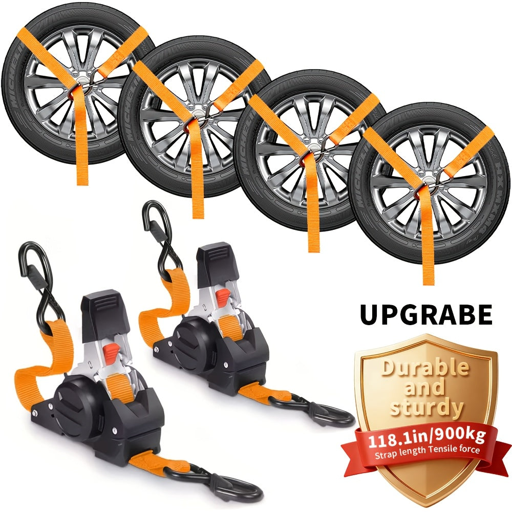 Ratchet Tie-Down Straps with Auto-Retract & Speed Control – Heavy-Duty Cargo Securing Kit with Hooks & Storage Bag | Motorcyc