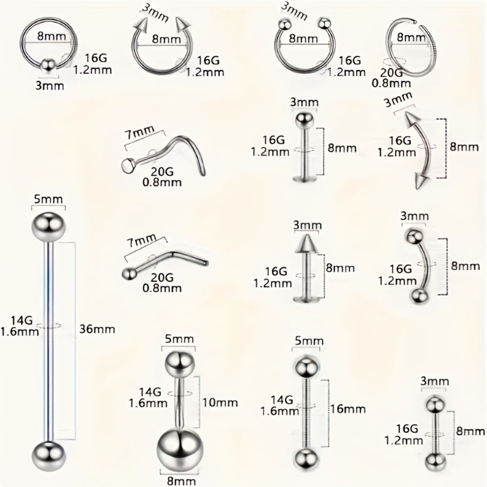 Piercing Kit Professional Stainless Steel Body Piercing Set with Needles Clamps & Tools for Bath Time, Home Spa and Personal 
