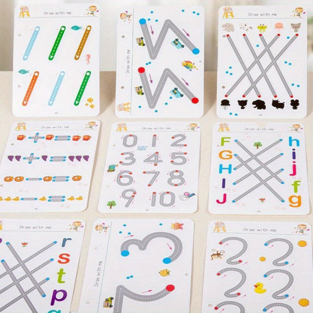 Magic Practice Handwriting & Drawing Book Set for Kids Ages 3-8, 64 Pages Reusable Wipe Clean Workbook with 8 Erasable Pens &