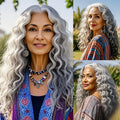 Synthetic Wig 24-Inch Space Gray Deep Waves with Glueless Buckle Cap and Rating with Item-Specific Color, Length, Texture and