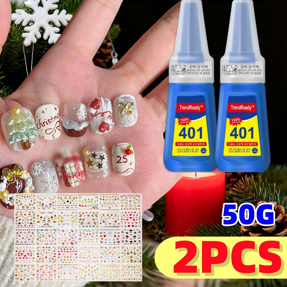 Waterproof Nail Adhesive Tabs with Nail Stickers 0.85oz Dropper Tip Bottle – Extra Strong Alcohol-Free Quick Release Long Wea