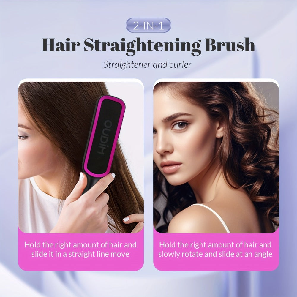 6-Setting Ionic Hair Straightener Brush with Fast Heat-Up & Anti-Scald Protection, for Home, Travel and Salon Hair Styling — 