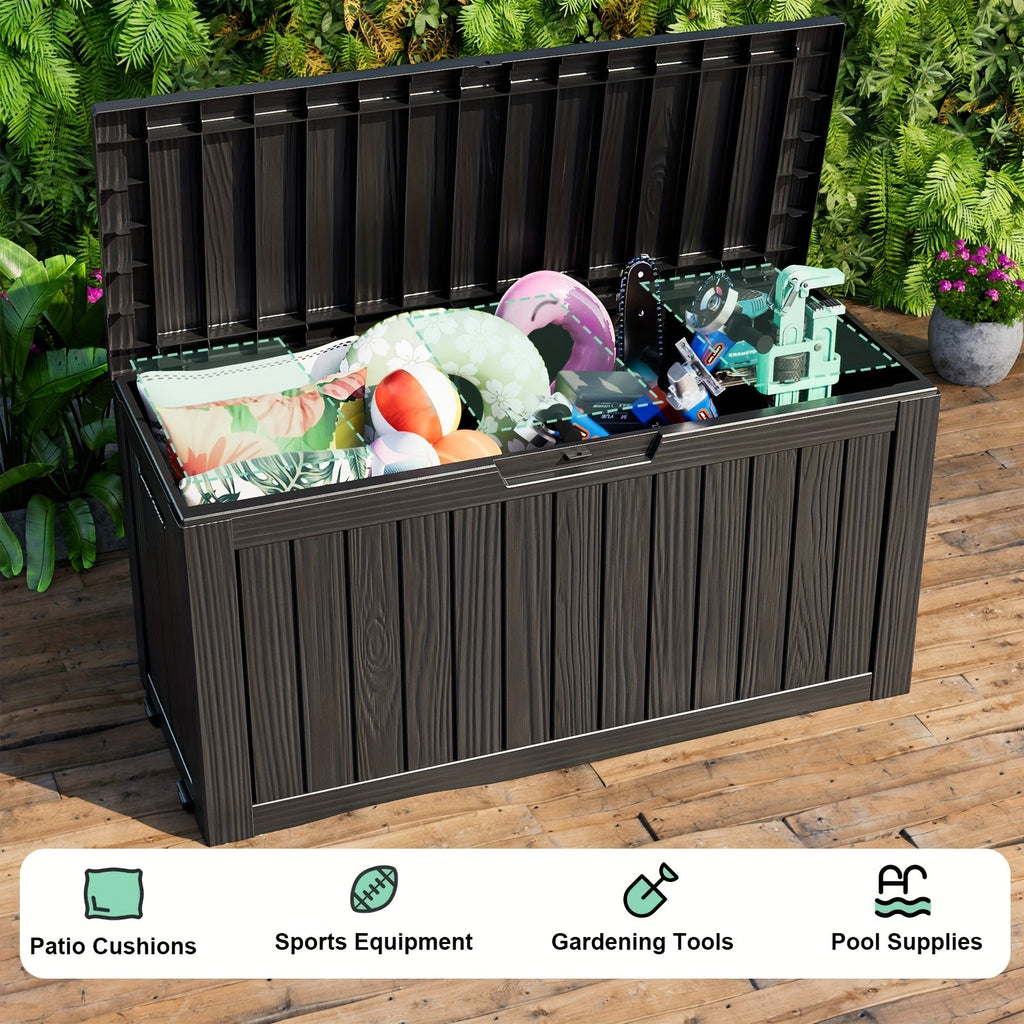 75-Gallon Outdoor Storage Deck Box with Hinged Lid, Side Grips, Small Wheels and Two Color Options — image 3