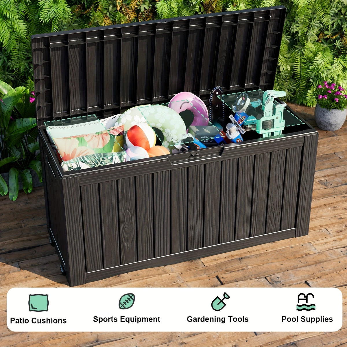 75-Gallon Outdoor Storage Deck Box with Hinged Lid, Side Grips, Small Wheels and Two Color Options — image 3