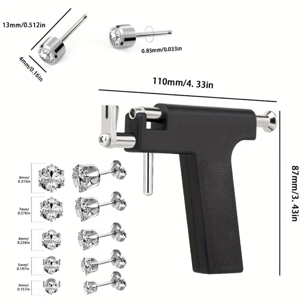 Ear Piercing Kit with 34 Stainless Steel Ear Studs Professional Piercing Gun Safe One-Click for Bath Time, Home Spa and Perso