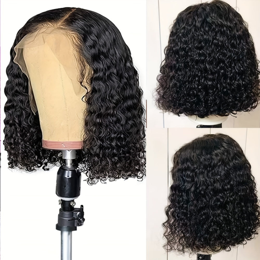 Short Water-Wave Synthetic Lace-Front Bob Wig with Deep Curls, Black Color and 14-Inch Length — image 8