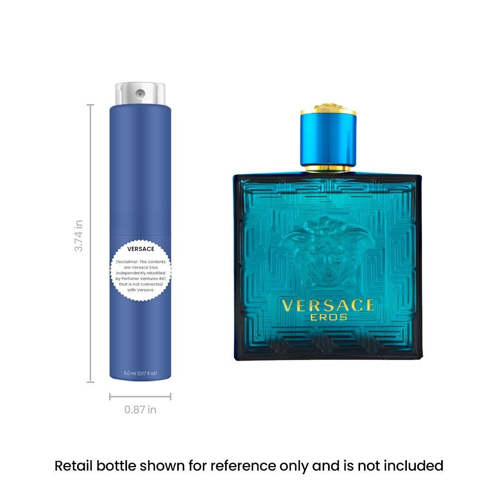 Versace Eros Cologne for Men EDT Travel Spray 5ml Authentic Fresh Mint Aromatic Fougere Scent for Bath Time, Home Spa and Per