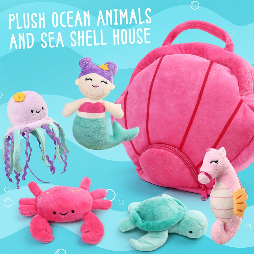 Ocean Stuffed Animals Set 5 Pack Sea Turtle Octopus Mermaid Seahorse Crab with the Listed Color, Size or Set Options for Ever
