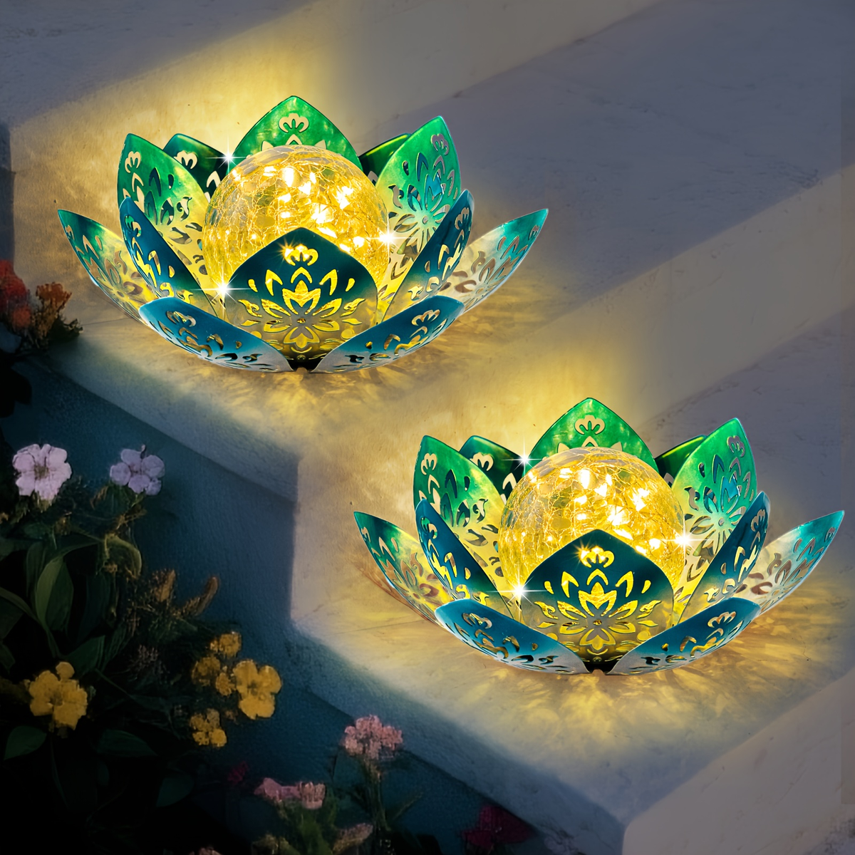 Solar Garden Light Lotus Flower with Cracked Glass Globe, IPX4 Rating and Three Color Options — image 11