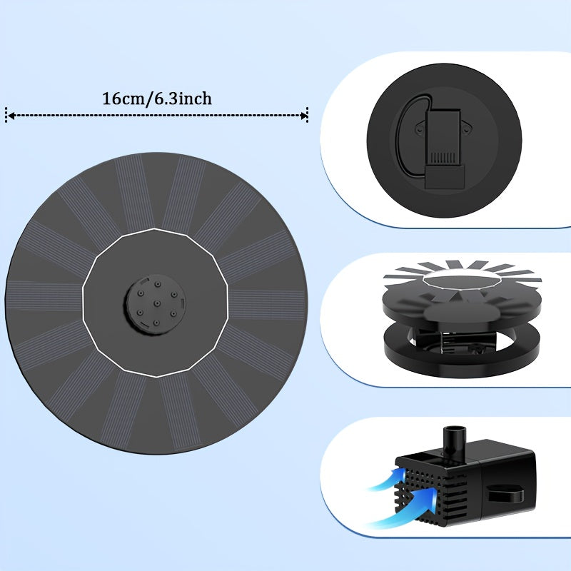 1.4W Solar Fountain Pump Kit with 16 cm Disc, Seven Spray Modes, Float Ring and Four Stabilizing Rods — image 3
