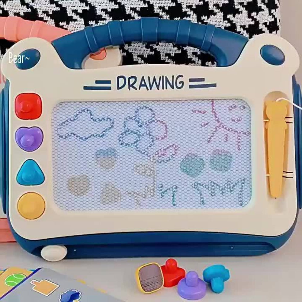 Portable Kids Magnetic Drawing Board with Four Shape Stamps, Tethered Stylus, Carry Handle and Slide Eraser — image 9