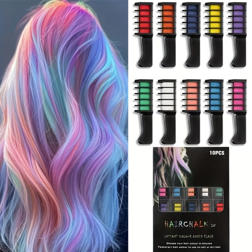 Temporary Hair Chalk Comb Set 11pcs 10 Colors Hair Dye for Bath Time, Home Spa and Personal Care — image 1