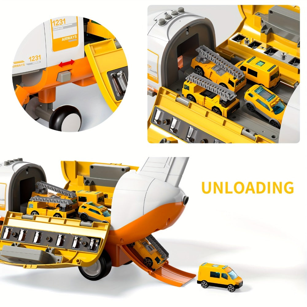 Jumbo Transport Airplane Toy for Kids with 10 Cars & Spray Mist, Cargo Plane Playset Toddler Boy Girl Birthday Gift Ages 3+ —