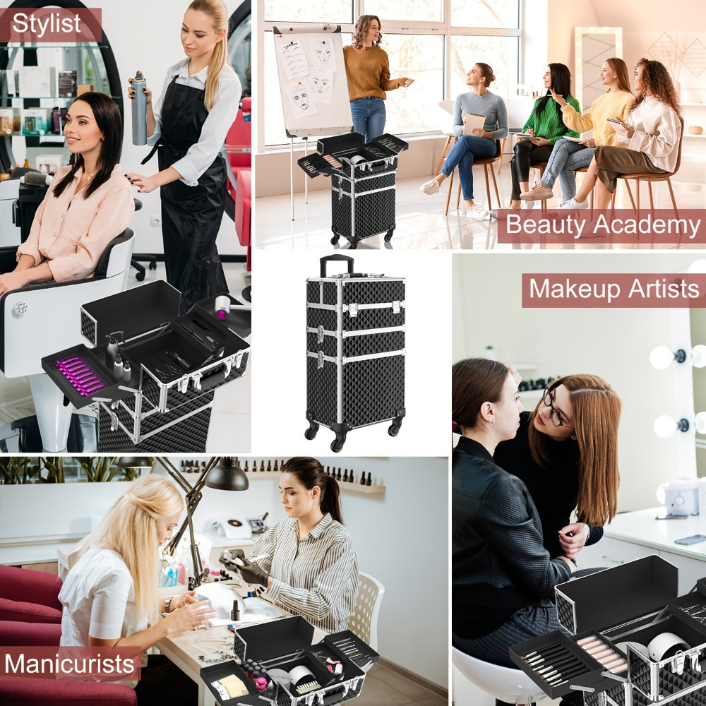 Makeup Train Case with Telescoping Handle in Black or Pink and Sponge Set — image 5