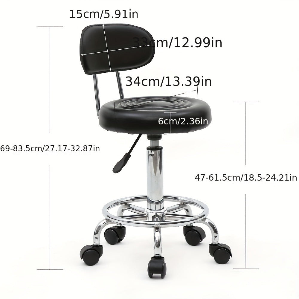 Cushioned Salon Stool with Backrest & Adjustable Height 18.9"-22.8" – Round 360° Swivel Chair for Hair Salon Spa Barbershop O