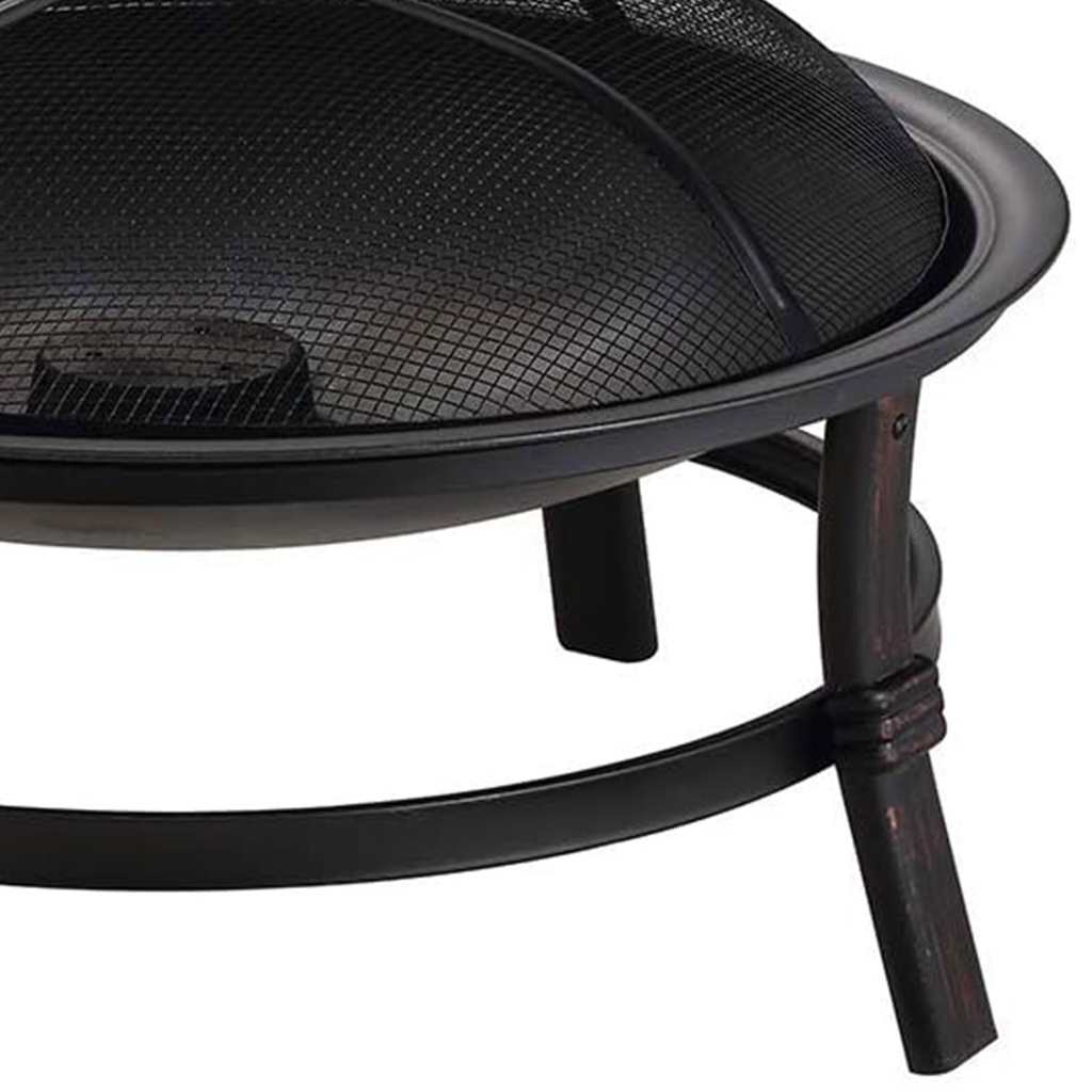 29.3-Inch Round Fire Pit Bowl with Domed Mesh Cover, Four-Leg Stand and Long Poker in Black — image 7