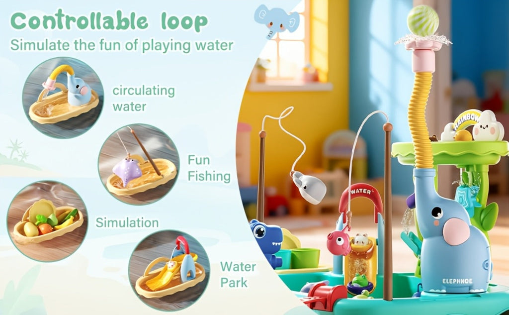 Kids Water Table Toy with Electric Pump & Faucet for Toddlers - Play Sink with Food Accessories & Fishing Toy — image 10