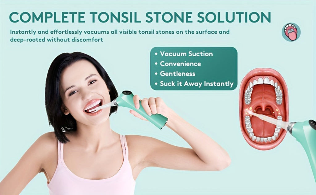 Tonsil Stone Remover Electric Vacuum Kit with LED Light – 3 Suction Modes 5X Magnifying Mirror Oral Irrigator Safe Gentle Ton