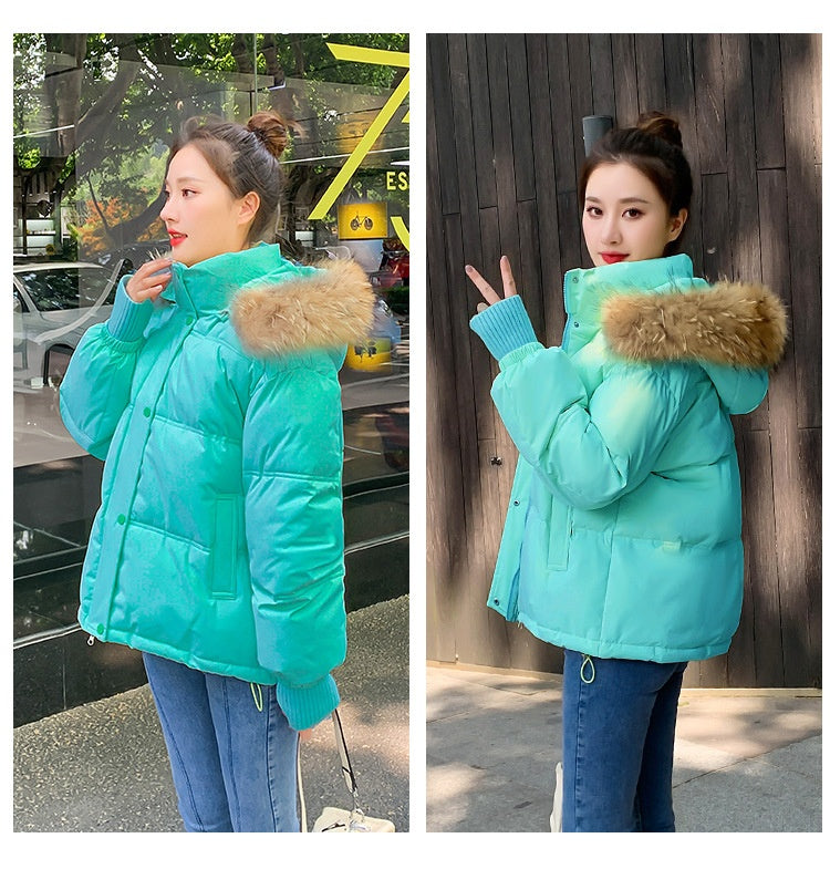 Loose Hooded Gloves Thickened Thermal Quilted Jacket Coat For Women