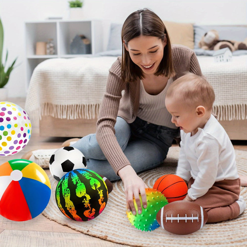 Kids Playground Ball Set 7-Pack with Air Pump, 10.6 Inch Outdoor Ball Plus 6-Inch Basketball Football Rugby — image 18