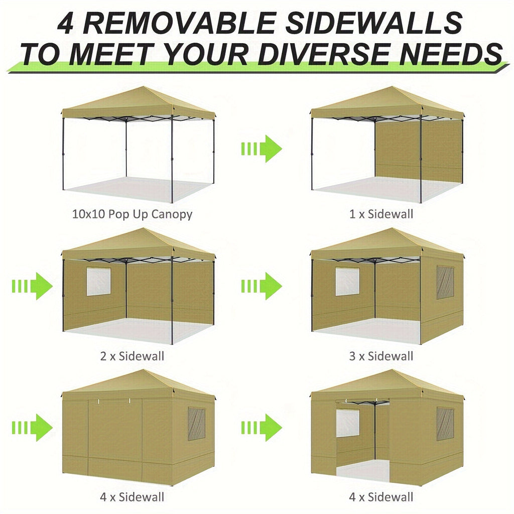 10x10ft Pop-Up Canopy Tent with Four Removable Sidewalls, Mesh Windows and Five Color Options — image 3