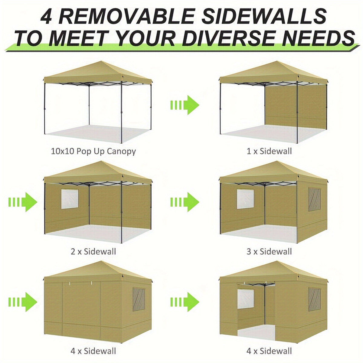 10x10ft Pop-Up Canopy Tent with Four Removable Sidewalls, Mesh Windows and Five Color Options — image 3