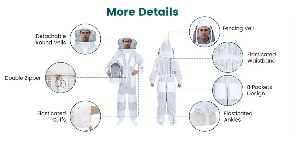Beekeeping Suit Triple Layer Sting-Resistant Gloves 2 Veils S-3XL for Garden, Patio and Yard Use — image 16