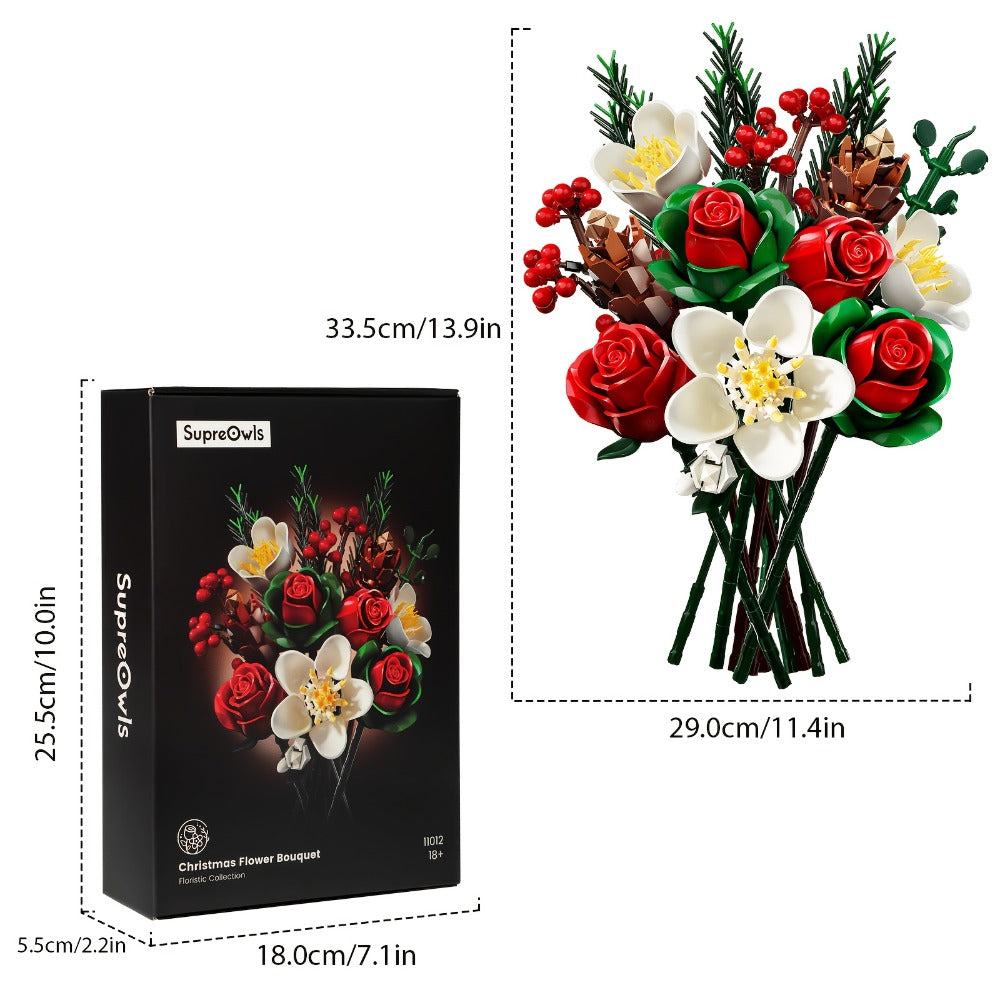 DIY Flower Bouquet Building Kit for Girls & Women – Rose & Lily Brick Set, Healing Series Desk Decoration, Buildable Artifici