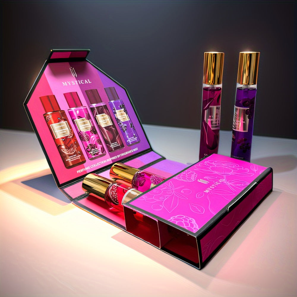 Perfume Gift Set MYSTICAL Four 20ml Eau de Parfum Spray Bottles with Gold Caps in Pink Floral Box — image 2