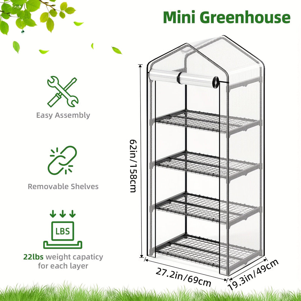 Tiered Greenhouse Shelves 3/4-Tier Portable Mini Plant Greenhouse with PE Cover & Aluminum Frame, Indoor Outdoor Warm House f