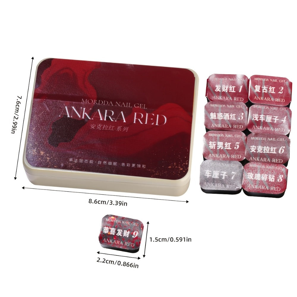Gel Nail Polish Nine-Piece Ancola Red Solid Gel Set for Gradient and Ombre Nail Art in One Grid Case — image 5
