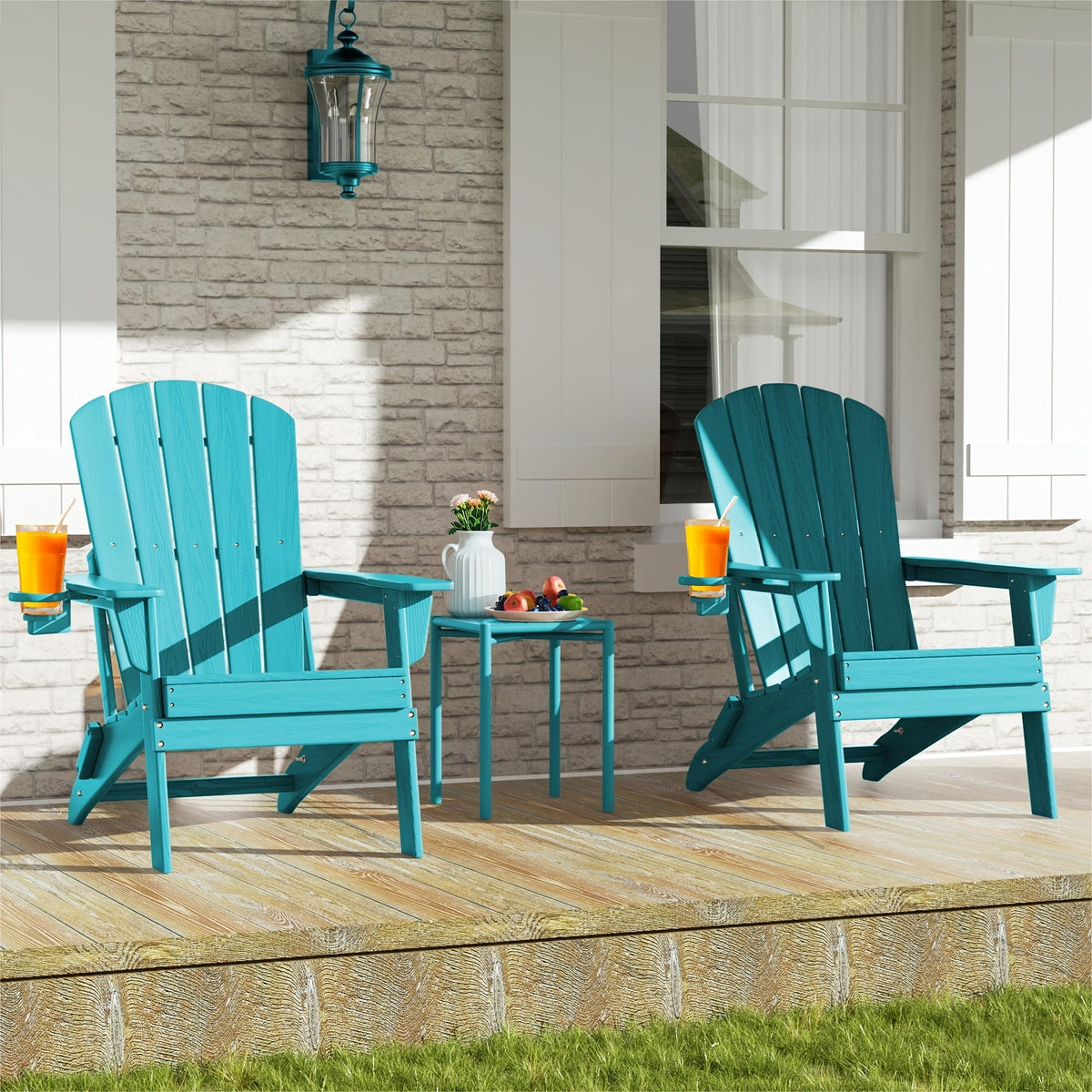 Folding Adirondack Chair with Cup Holder – HDPE All-Weather Outdoor Patio Chair — image 2