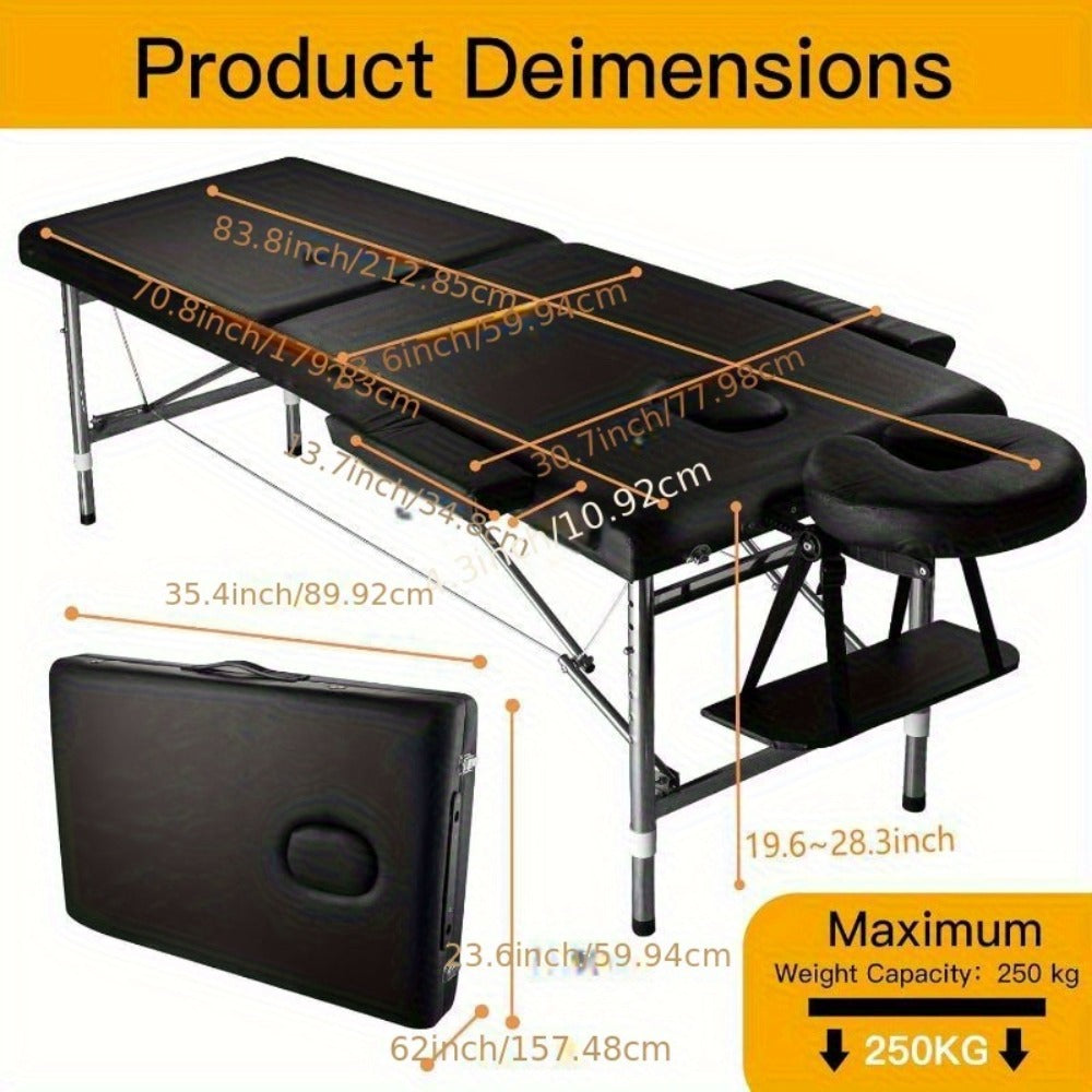 Portable Massage Table Foldable Aluminum Spa Bed, 3-Fold Adjustable Height 24" Wide Padded Treatment Bed — image 6