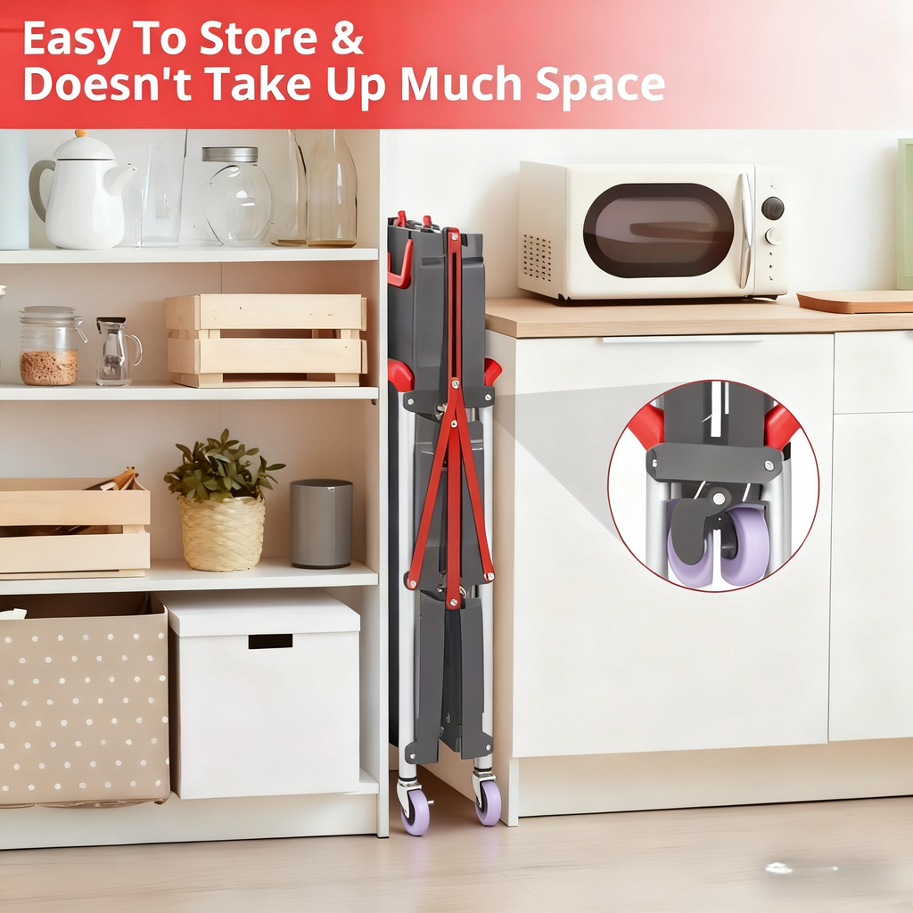 3-Tier Rolling Cart Collapsible Service Utility Cart on Wheels, Portable Folding 3 Shelf Cart for Kitchen Office Garage Works