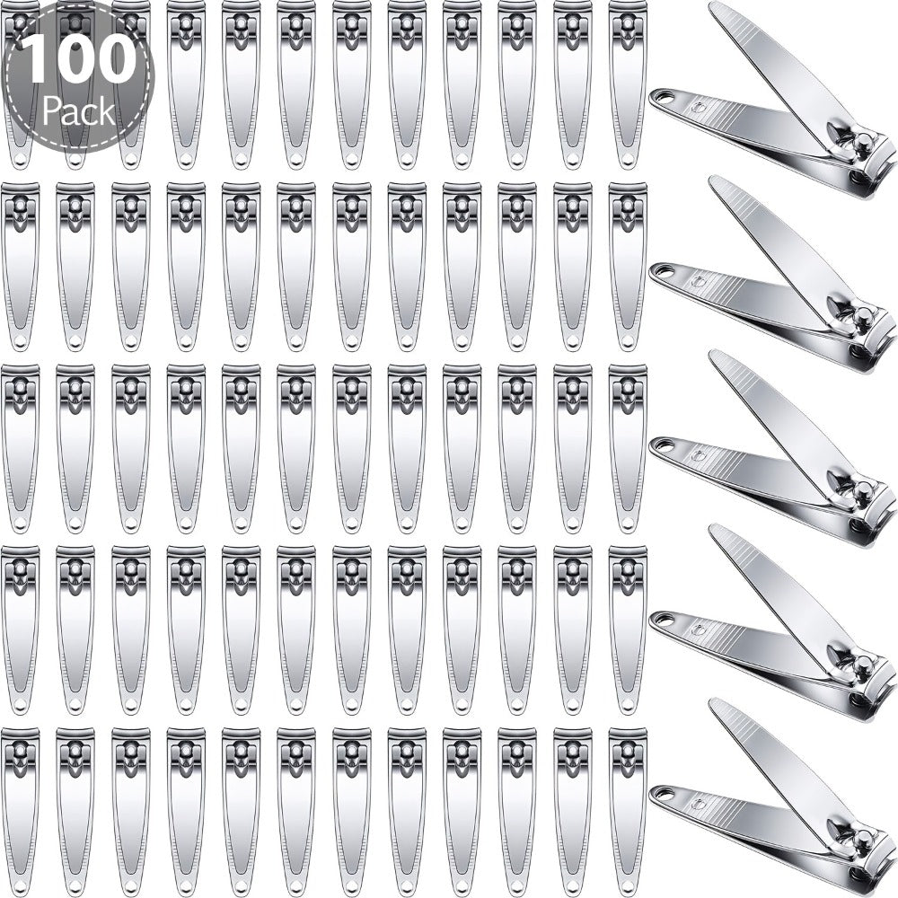 Silver Nail Clippers Bulk Pack, 100-Piece Set with Concave Cutting Edges, Tapered Corners and Lever Handles — image 1