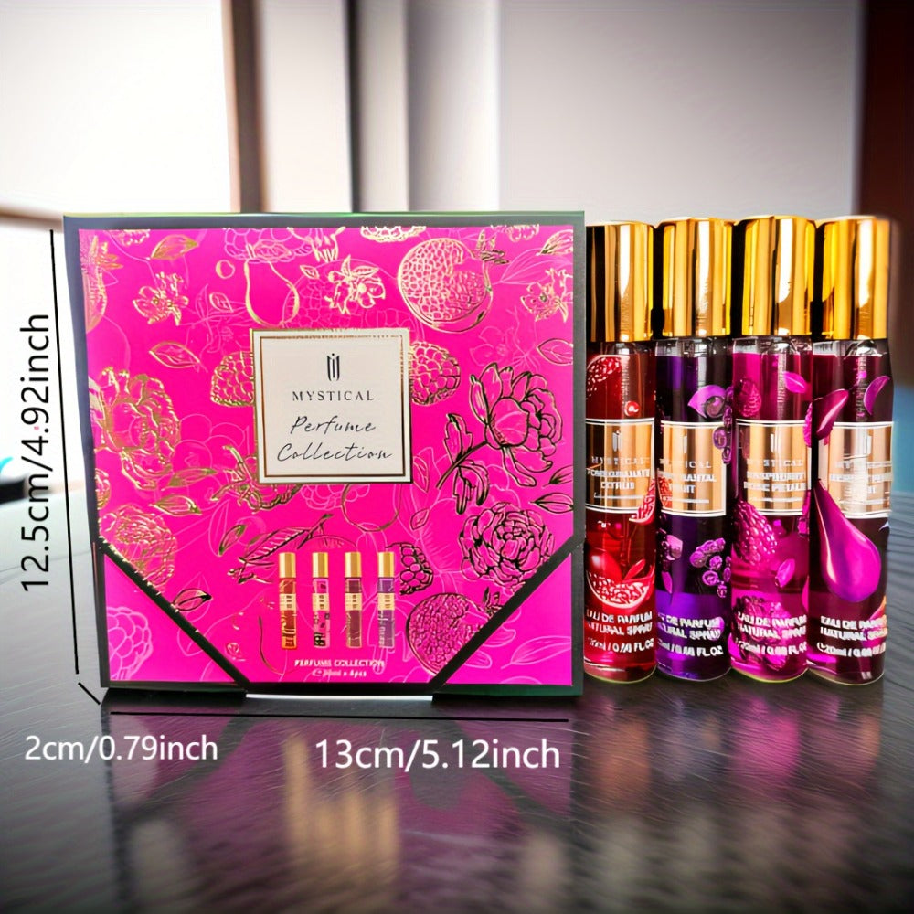 Mystical Women's Perfume Gift Set 4 Piece Travel Size 20ml - Fresh Fruity Unisex Scent - Mini for Bath Time, Home Spa and Per