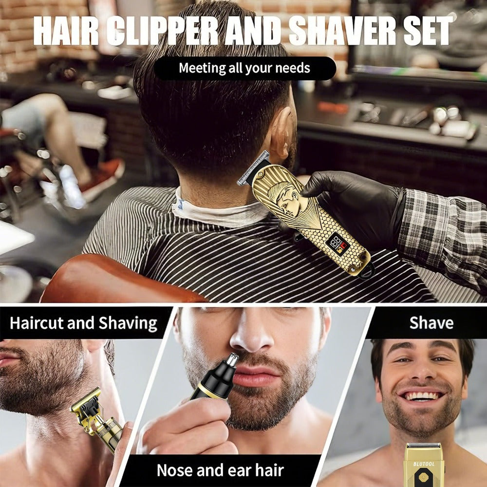 Hair Clipper & Beard Trimmer Set for Men USB Rechargeable with LCD Display – Professional Cordless Barber Kit Home Grooming B