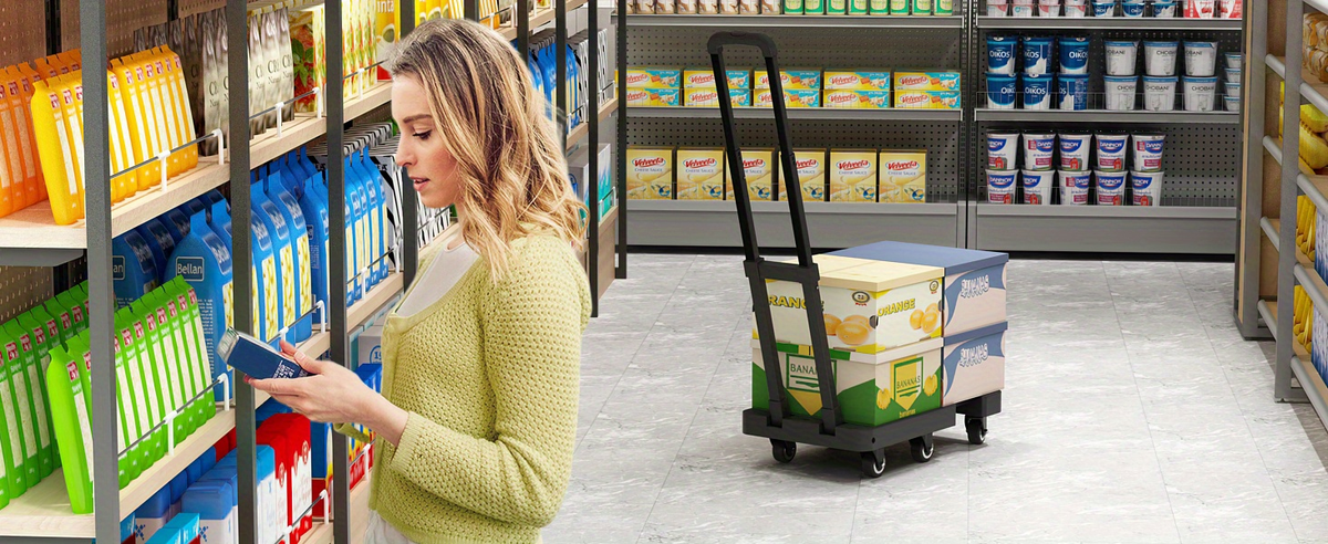 Folding Hand Truck Dolly, Collapsible Luggage Cart with 6 Wheels & 2 Elastic Straps for Moving, Travel — image 22