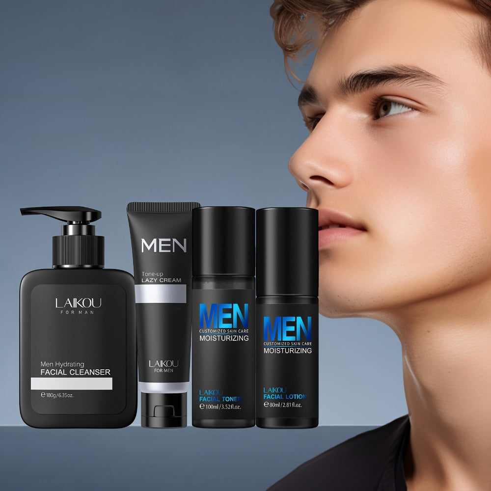 Skincare Set with LAIKOU Label, 4 Men’s Products with Cleanser Toner Lotion and Tone-Up Cream — image 1