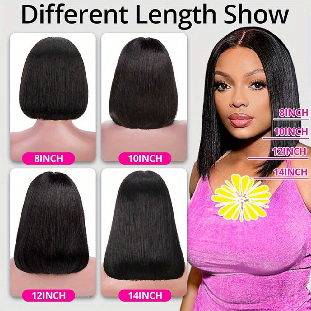 Straight Bob Human-Hair 4x4 Lace Closure Wig in Black with 8, 12, 14 or 16-Inch Length Options — image 2