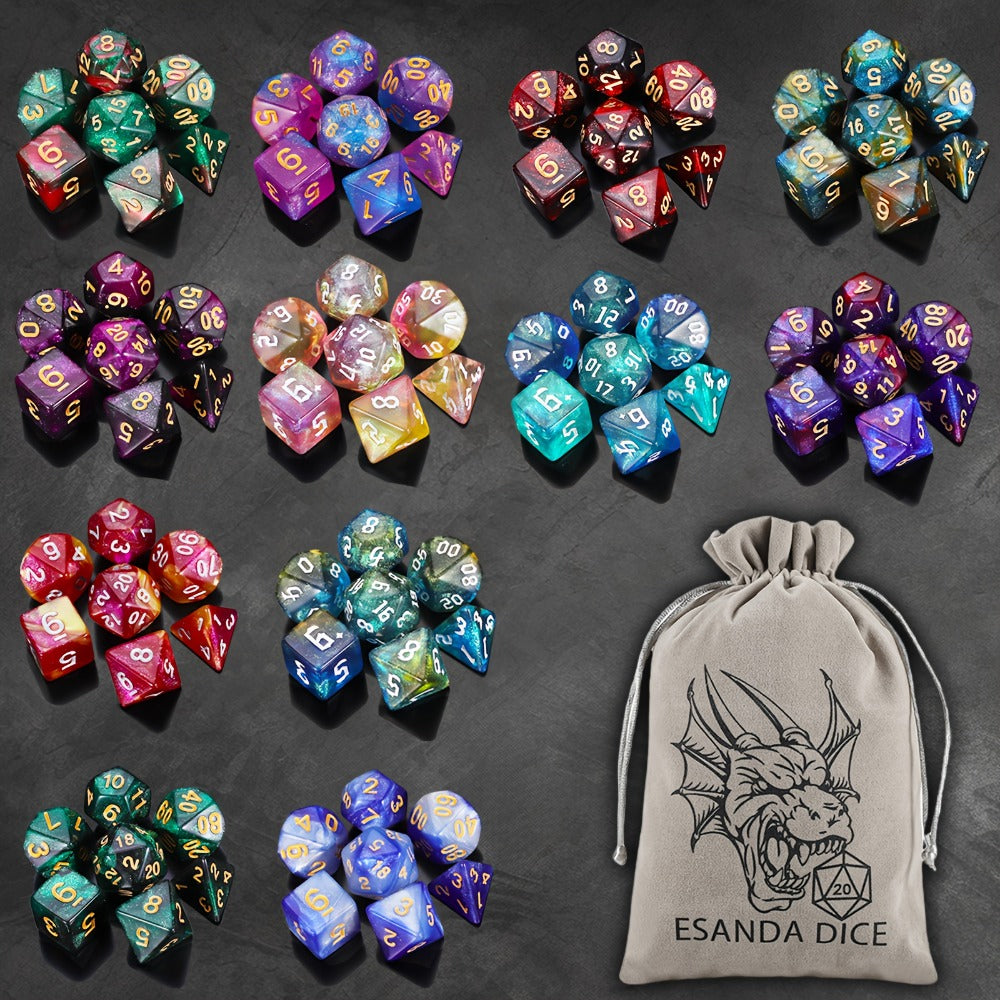 DnD Polyhedral Dice Set 84pcs – Starry Night Glitter Dice with Pouch & Tray for D&D RPG MTG Tabletop Games, Complete 12-Color